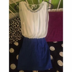 White and blue cocktail dress