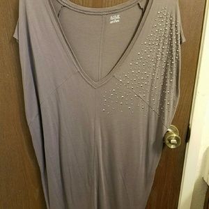 Gorgeous, gray, long blouse with silver studs