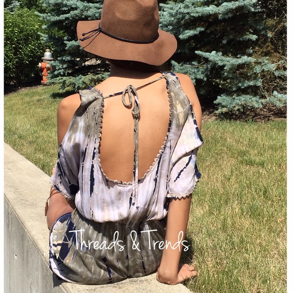 Tie Dye Cold Shoulder Printed Romper - Picture 2 of 4