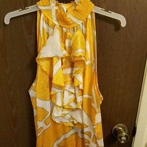 Beautiful ruffle front, yellow, sleeveless blouse