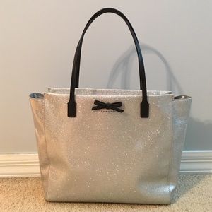 silver sparkly kate spade tote