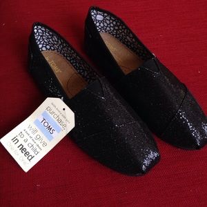 Toms black glitter shoes women's size 10