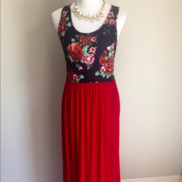 💥1 LARGE LEFT!!! Navy/Red Maxi Dress - Picture 2 of 4
