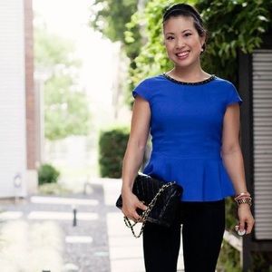 Express Cobalt Blue Peplum Top w Leather Stud Trim
