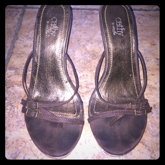 Cathy strappy brown suede cork wedges