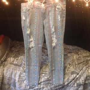 Distressed Tribal Skinny Jeans