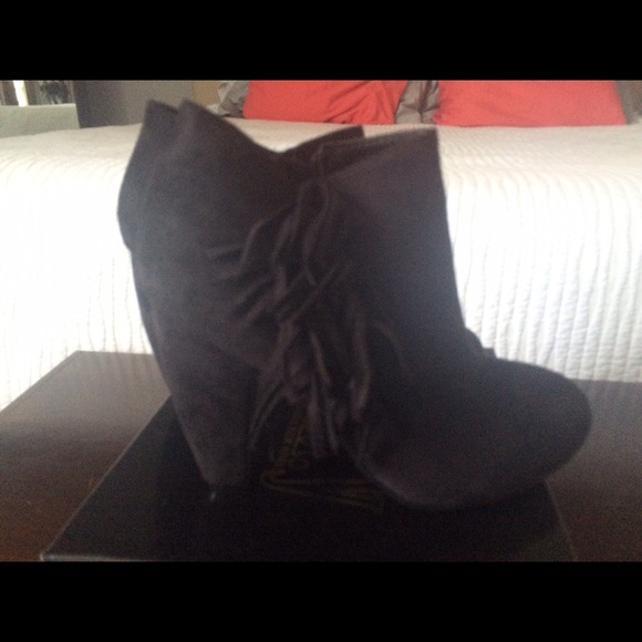 Black Suede Fringe Ankle Boots