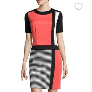 Coral, Black & White ColorBlock Sexy Scuba Dress