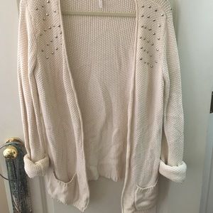 cream shoulder studded cardigan