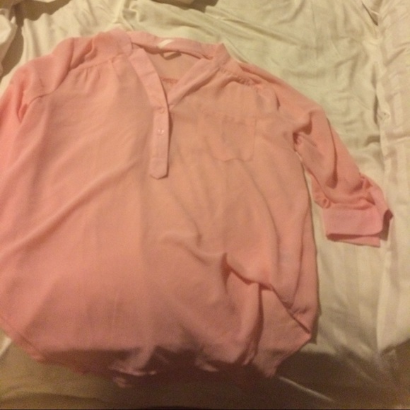 Light pink half button up top blouse - Picture 1 of 3