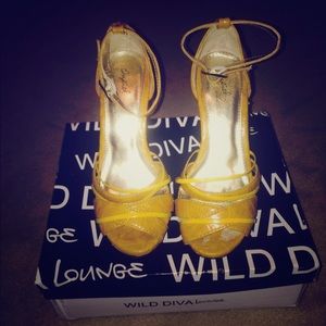Yellow open toe heels