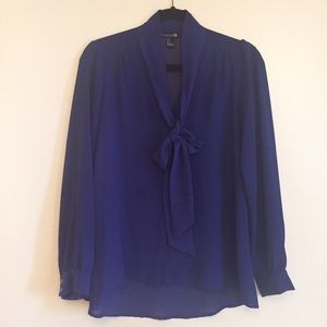 Forever 21 Blue Long Sleeve Blouse with Neck Tie