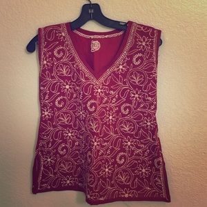 Red top with authentic Indian chikan embroidery