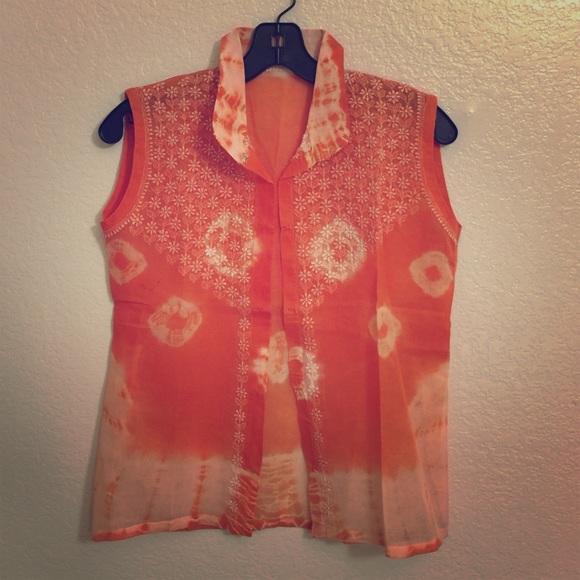 Tie dry orange top with chikan embroidery