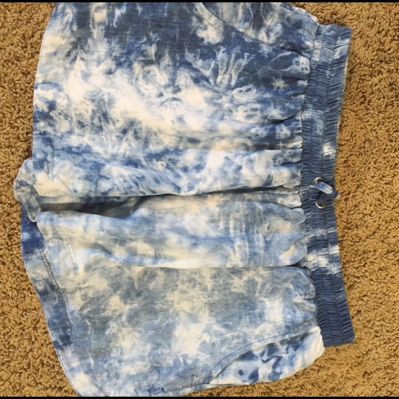 Blue and white tie die shorts