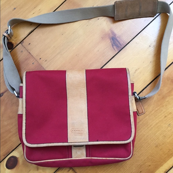 Coach Red Canvas and Leather Messenger bag