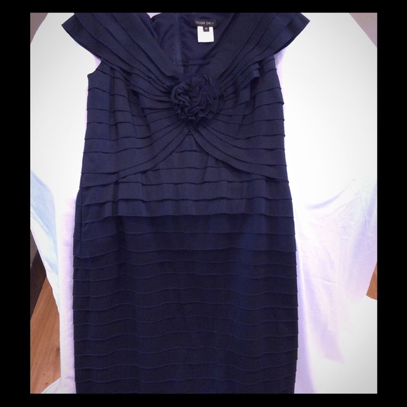 Tadashi Shoji midi LBD with elegant pleating