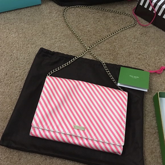Kate Spade Pink and white Handbag with Gold chain
