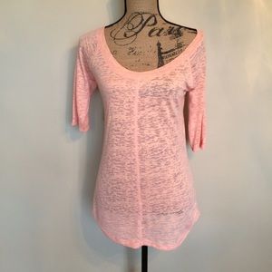 Express Laser cut sheer knit peach top
