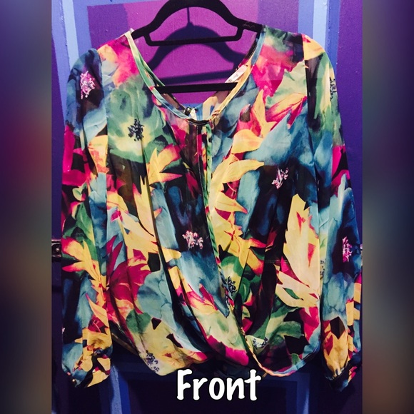 Vibrant multi colored open scoop blouse!