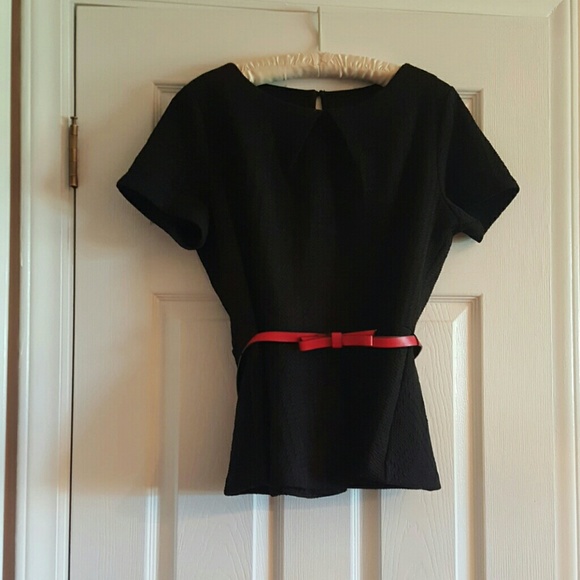 Black Peplem Blouse with Red Belt Size L