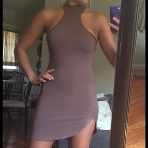 Choker tight clay colored dress. Naked wardrobe