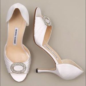 Manolo Blahnik Satin D'Orsay Cream Heel