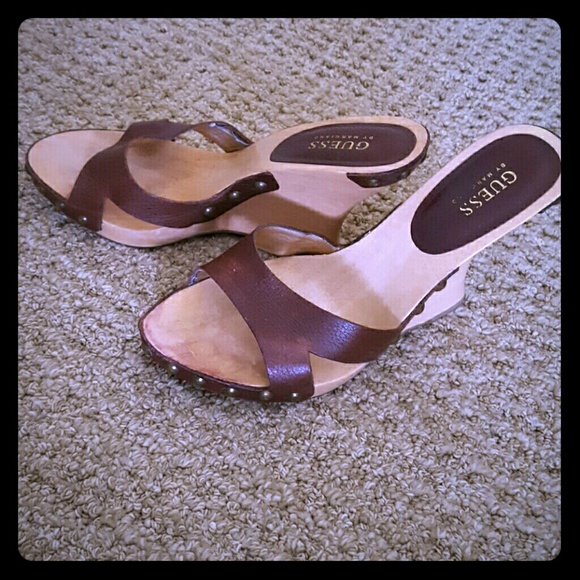 Guess By Marciano wooden wedge shoes.