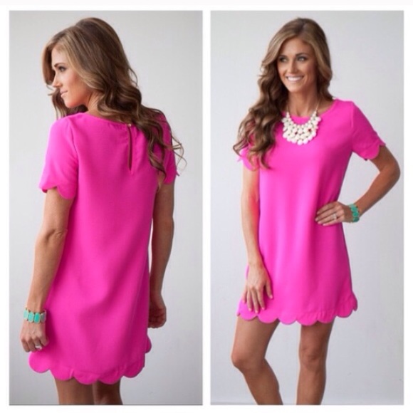 ❗️LAST-L❗️  Hot Pink Scallop Tank Summer Dress - Picture 4 of 4