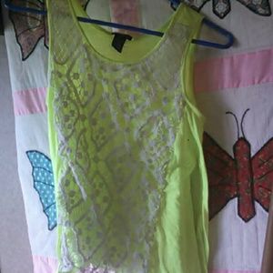Yellow and white lace tank top