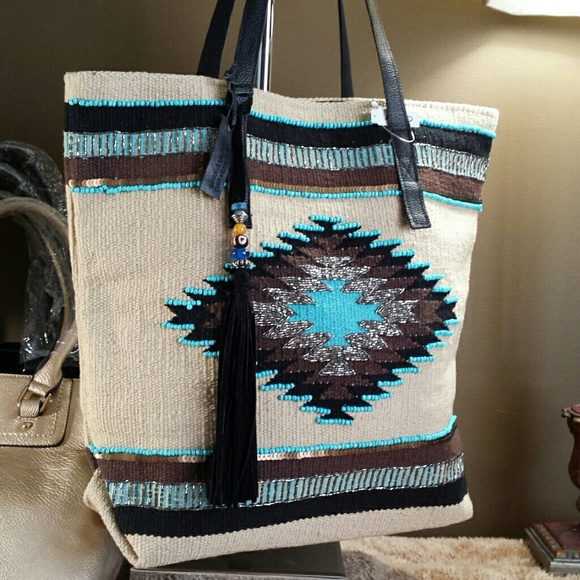 Aldo - Tote Bag - blue/tan Beaded