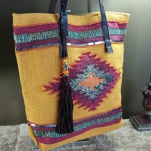 Aldo -yellow /red beaded tote bag