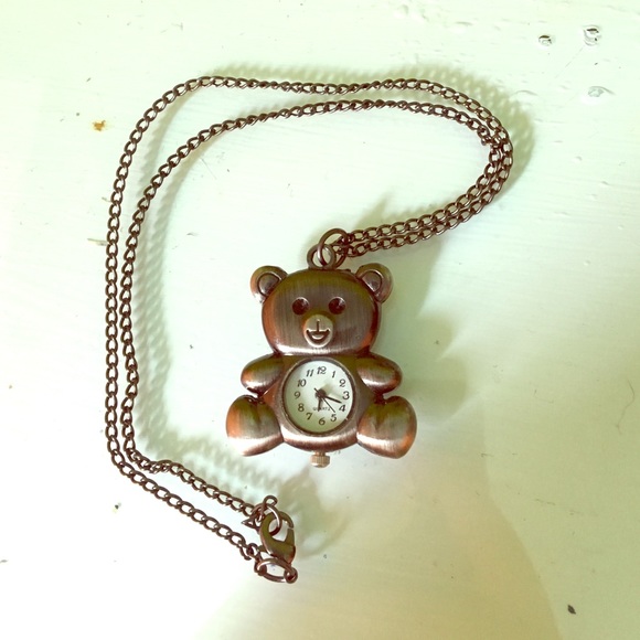 Teddy Bear Clock Necklace
