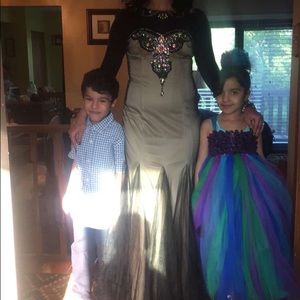 Beige with black netted material