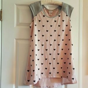 Pink and Grey Tee with Black Hearts Size XL
