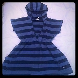 Pink Line blue striped hooded tunic