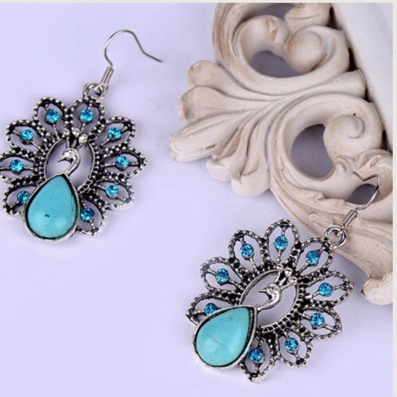 Peacock Statement Earrings - Picture 7 of 9