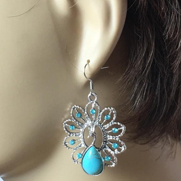 Peacock Statement Earrings - Picture 2 of 9