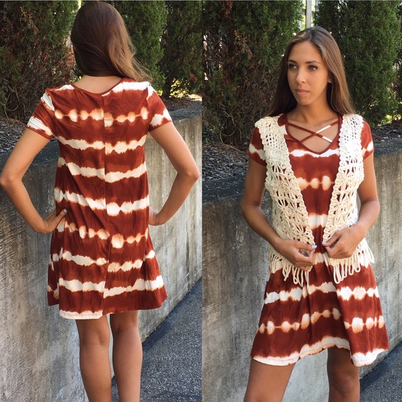 Rust Tie Dye Shift Dress - Picture 2 of 4