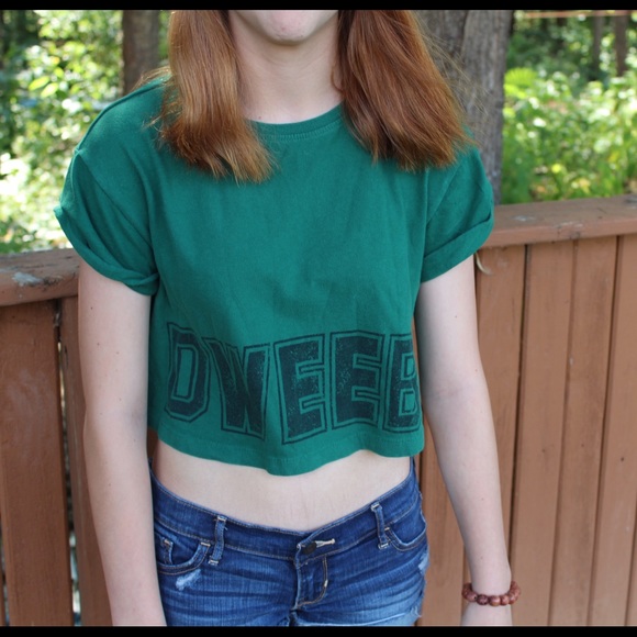 Forever 21 green crop top "Dweeb" - Picture 1 of 3