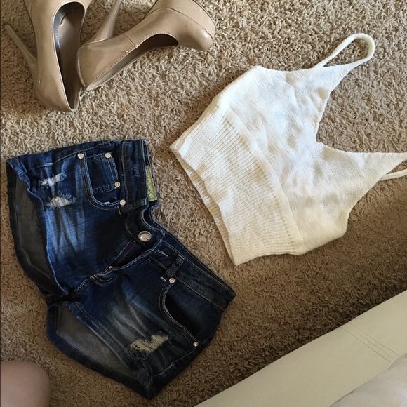 Denim shorts with gemstones