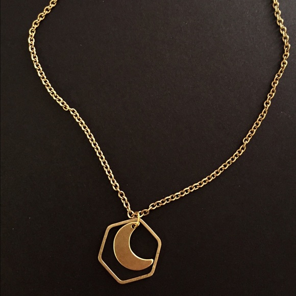 Hexagon Crescent Moon Necklace