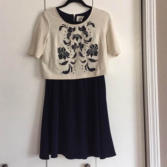 Oatmeal and navy layered dress