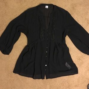 Worn once! Flowing top with ruche and lace design