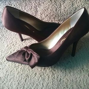 Chocolate Brown Satin evening heel with side bow