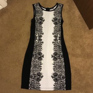 Sexy form fitting black and white dress
