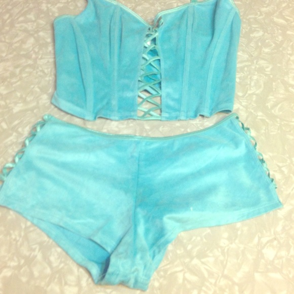 Blue shorts laced on side