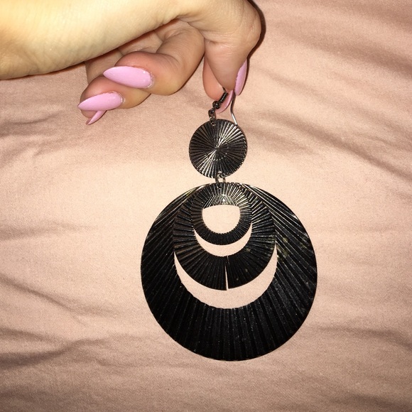 Gunmetal Dangle Circle Earrings