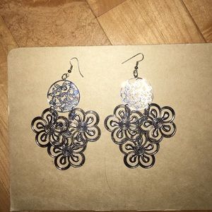 Silver Flower Dangle Earrings