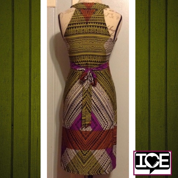 ICE Unique Aztec Print Beaded Dress - Picture 2 of 4